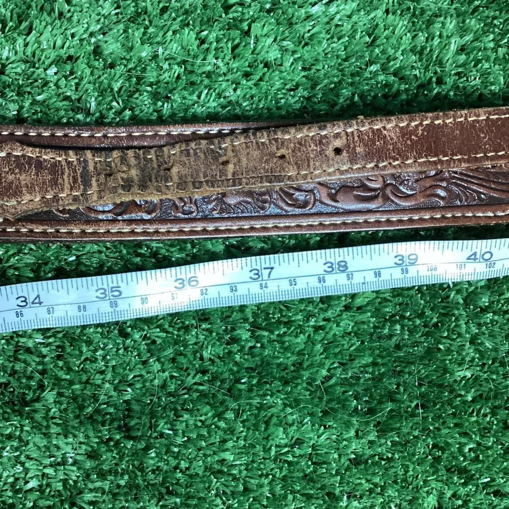 Brown Tooled Leather Belt 41